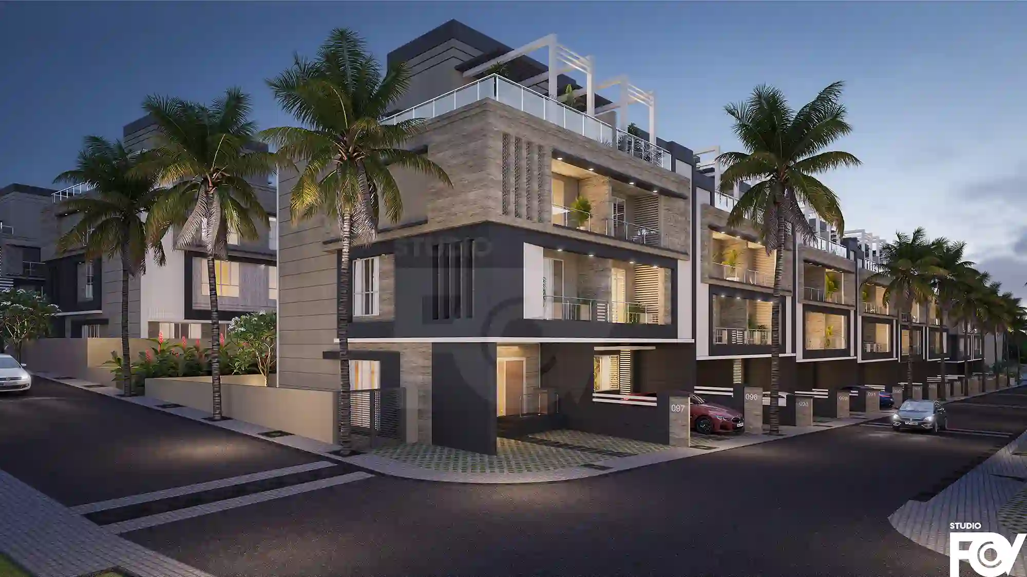 Modern villas with contemporary design and private rooftop terraces.