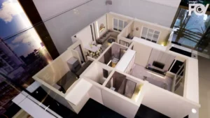 StudioFov miniature apartment model with an open floor plan