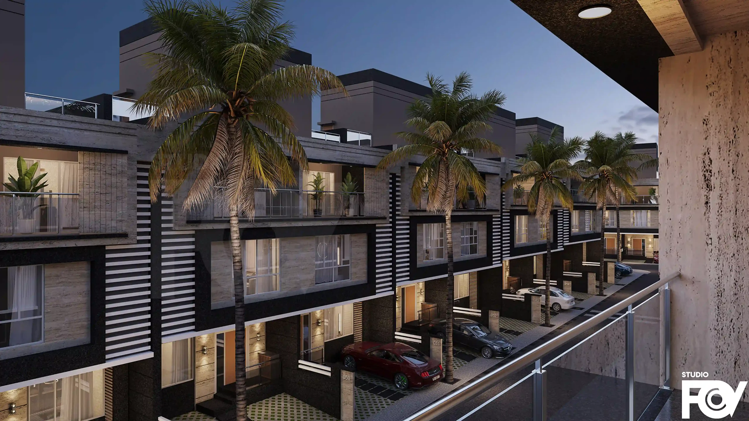 Modern villas with contemporary design and private balconies.