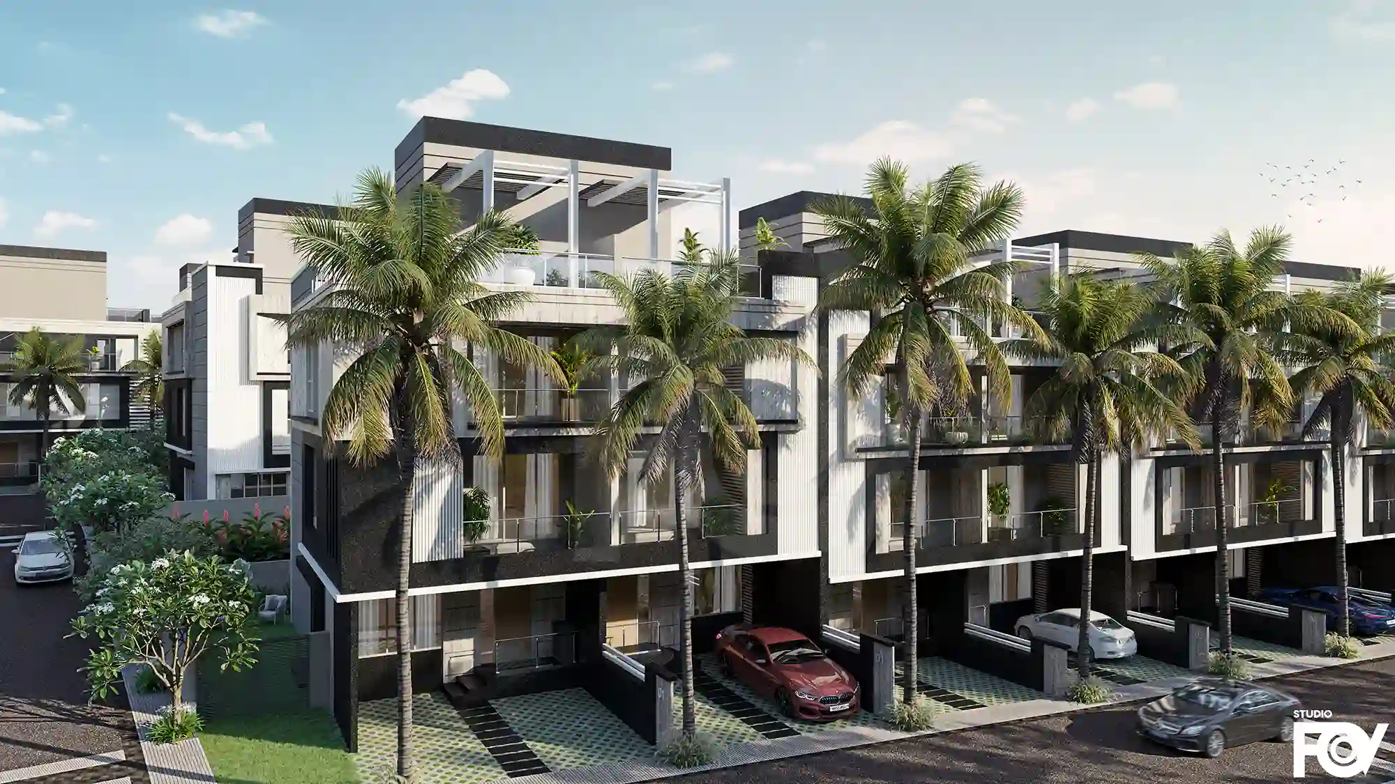 Modern villas with contemporary design and private rooftop terraces.