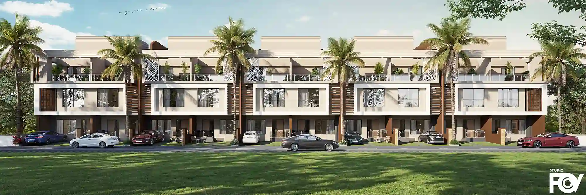 Modern villas with contemporary Front View design and private balconies.